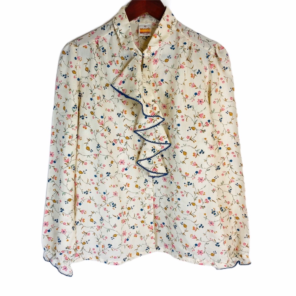 Vintage Wrangler Ruffle Button Up Blouse - image 1